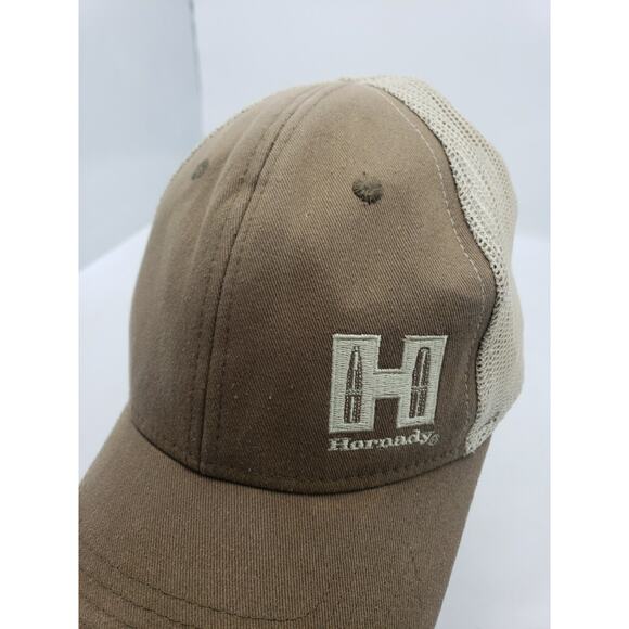 Hornady Logo 6-panel Snapback Truckers Hat Adjustable Reloading Cap Brown Beige - Picture 5 of 13